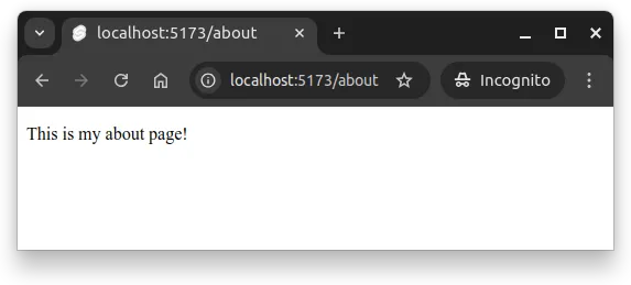 Fig 1. The application shows the about page at the path /about.