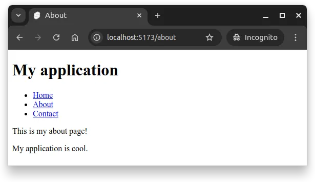 Fig 3. The browser tab shows the title "About" for the about page.