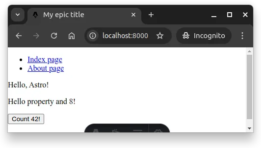 Fig. 2 -- The button on the page has been hydrated and reacts to user interaction.