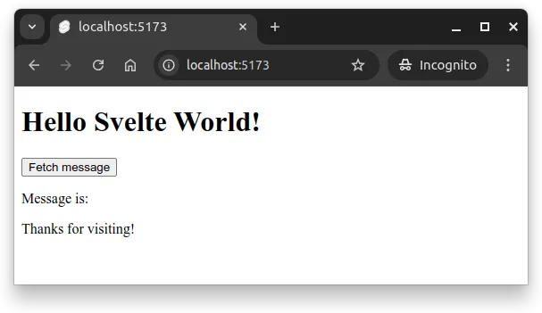 Fig 2. -- The browser shows the application, displaying the header, the message, and the footer.