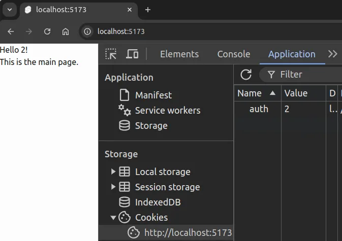 Fig 2. The value of the cookie "name" has been extracted from the request by the hook, passed to the server-side functionality for building the layout, and further passed from there to the layout, where the value is shown.