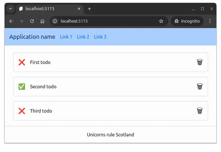 Fig 5. The todo cards as a list, shown on the page.