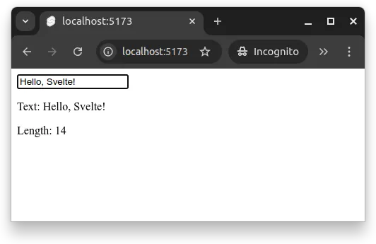 Fig 1. -- The text that the user types to the input field is shown in a paragraph. In addition, the length of the text is shown in a separate pragraph.