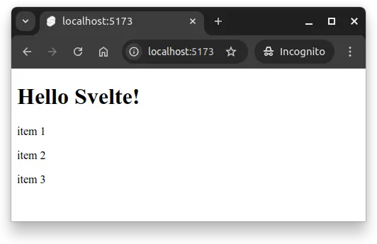 Fig 2. -- The contents of the list is rendered on the page.