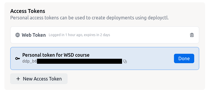 Deploy token generated. deno deploy token created