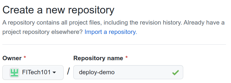 Creating a new repository with the name 'deploy-demo'. deployment new repository