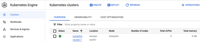 Fig. 4 - Newly created cluster is available in the cluster list.