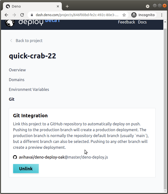 GitHub repository has been linked to the project.