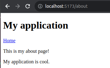 Fig 2. The application shows the about page at the path /about.