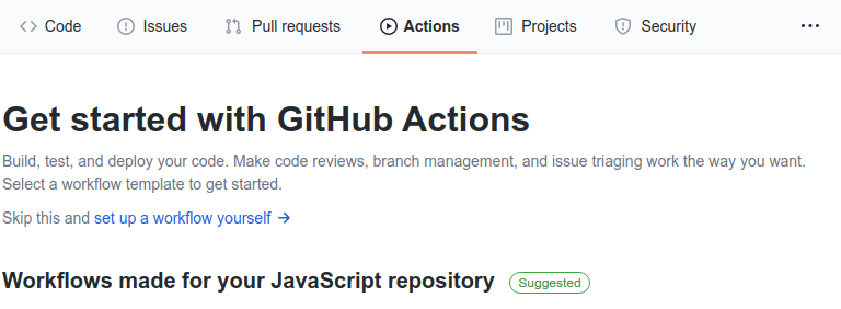 GitHub Actions page for our repository GitHub Actions page for our repository
