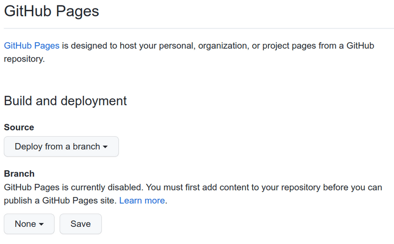 GitHub pages settings. deployment github pages