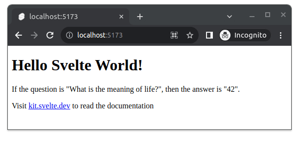 Fig 1. The browser shows the application, displaying also the QuestionAndAnswer component. As no property values are passed to the component, the default values for question and answer are used. Fig 1. The browser shows the application, displaying also the QuestionAndAnswer component. As no property values are passed to the component, the default values for question and answer are used.