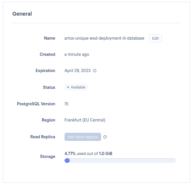 Figure 3 - Database instance has been created and is available for use.