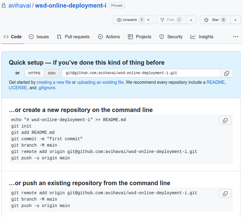 Figure 3 -- The repository has been created. The page on GitHub shows guidelines on how to add stuff to the Repository.