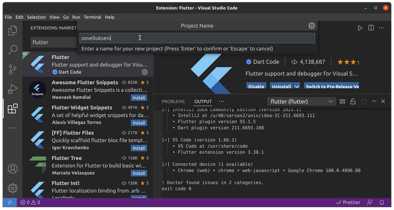 7 vscode flutter new app sovellukseni