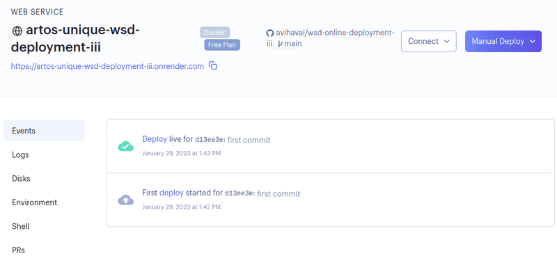 Figure 8 - Deployment page opened.