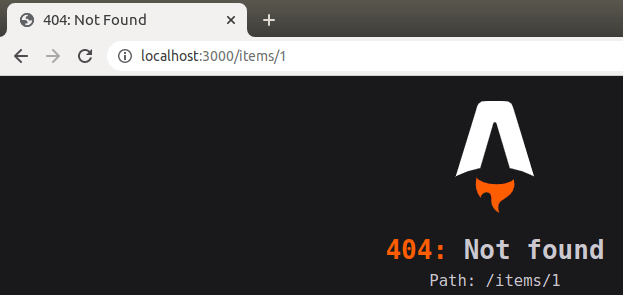 Figure 3 -- The content shown at path '/items/1' is statically generated on the server during build time. As there was no data for it in the getStaticPaths function, no site has been generated, and a 404 response is received. Figure 3 -- The content shown at path '/items/1' is statically generated on the server during build time. As there was no data for it in the getStaticPaths function, no site has been generated, and a 404 response is received.