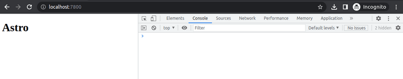Figure 5 -- Astro running in a container using expose in Docker Compose. The NGINX configuration has been modified to allow web socket connections. No errors are visible in the console. Figure 5 -- Astro running in a container using expose in Docker Compose. The NGINX configuration has been modified to allow web socket connections. No errors are visible in the console.